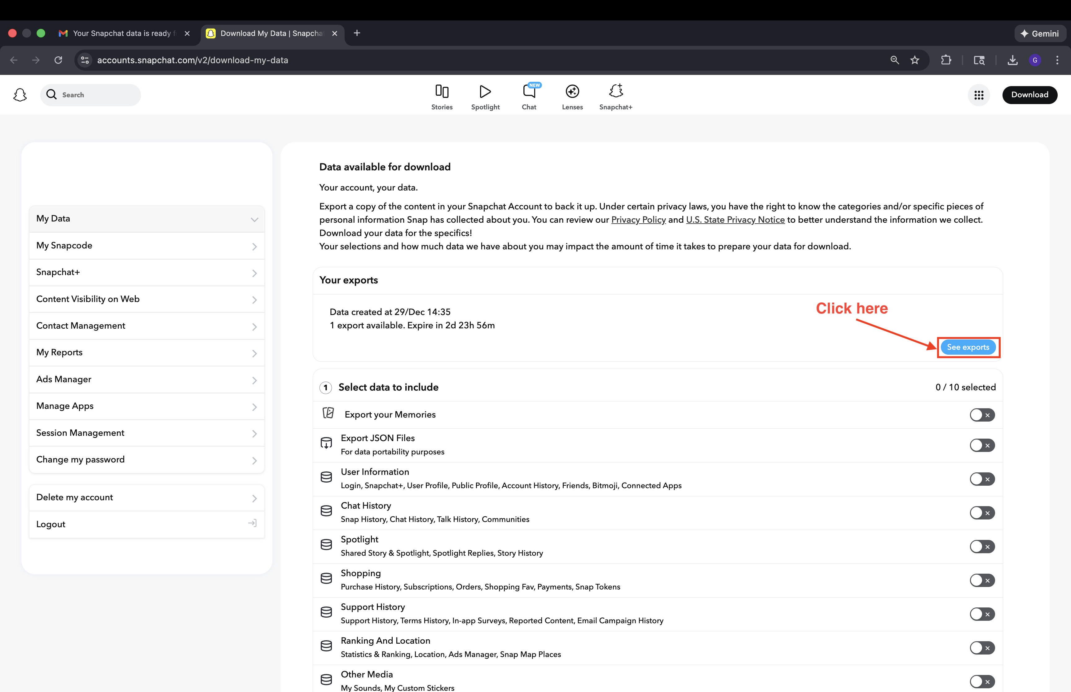 Your exports section