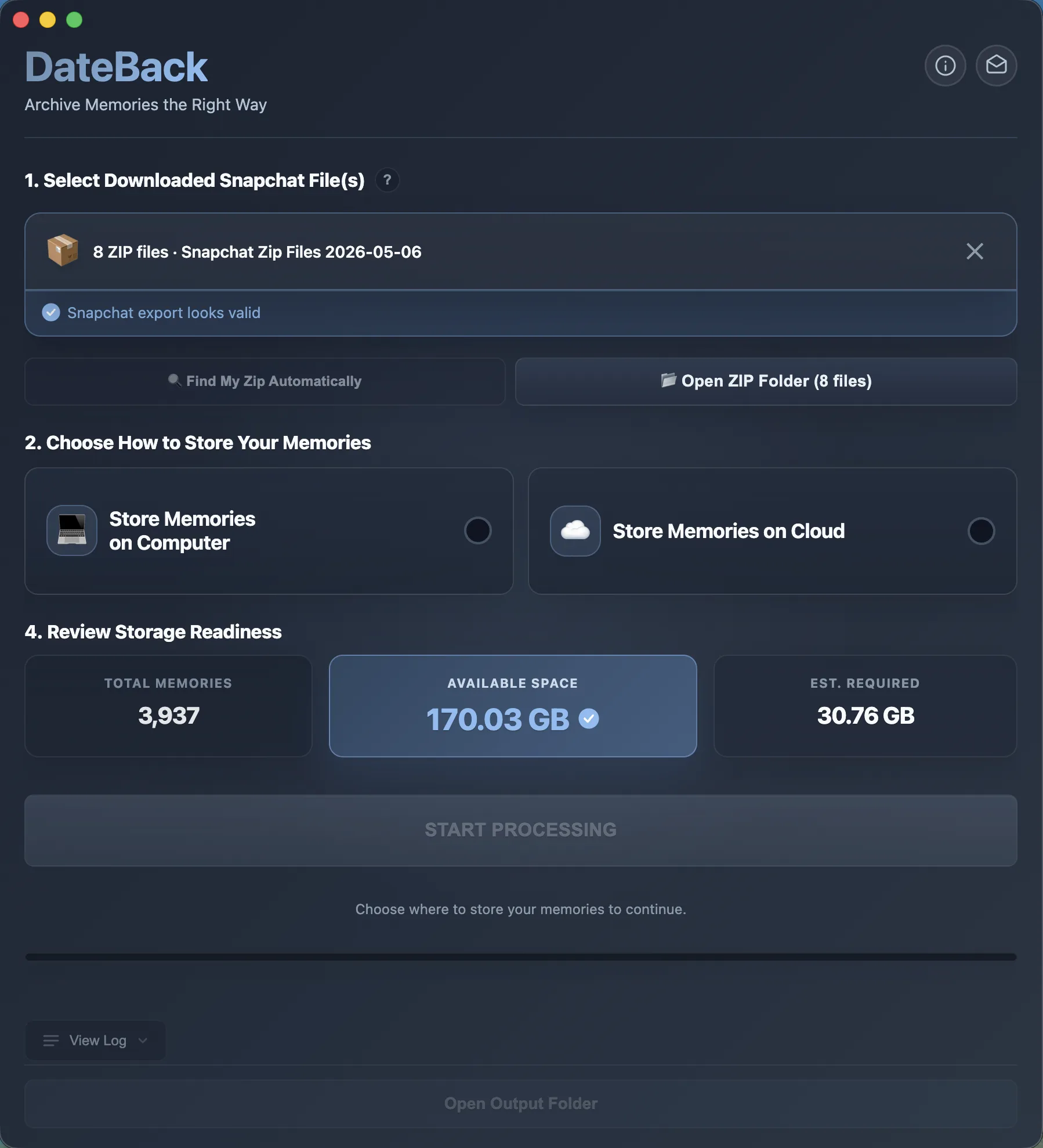 DateBack main interface