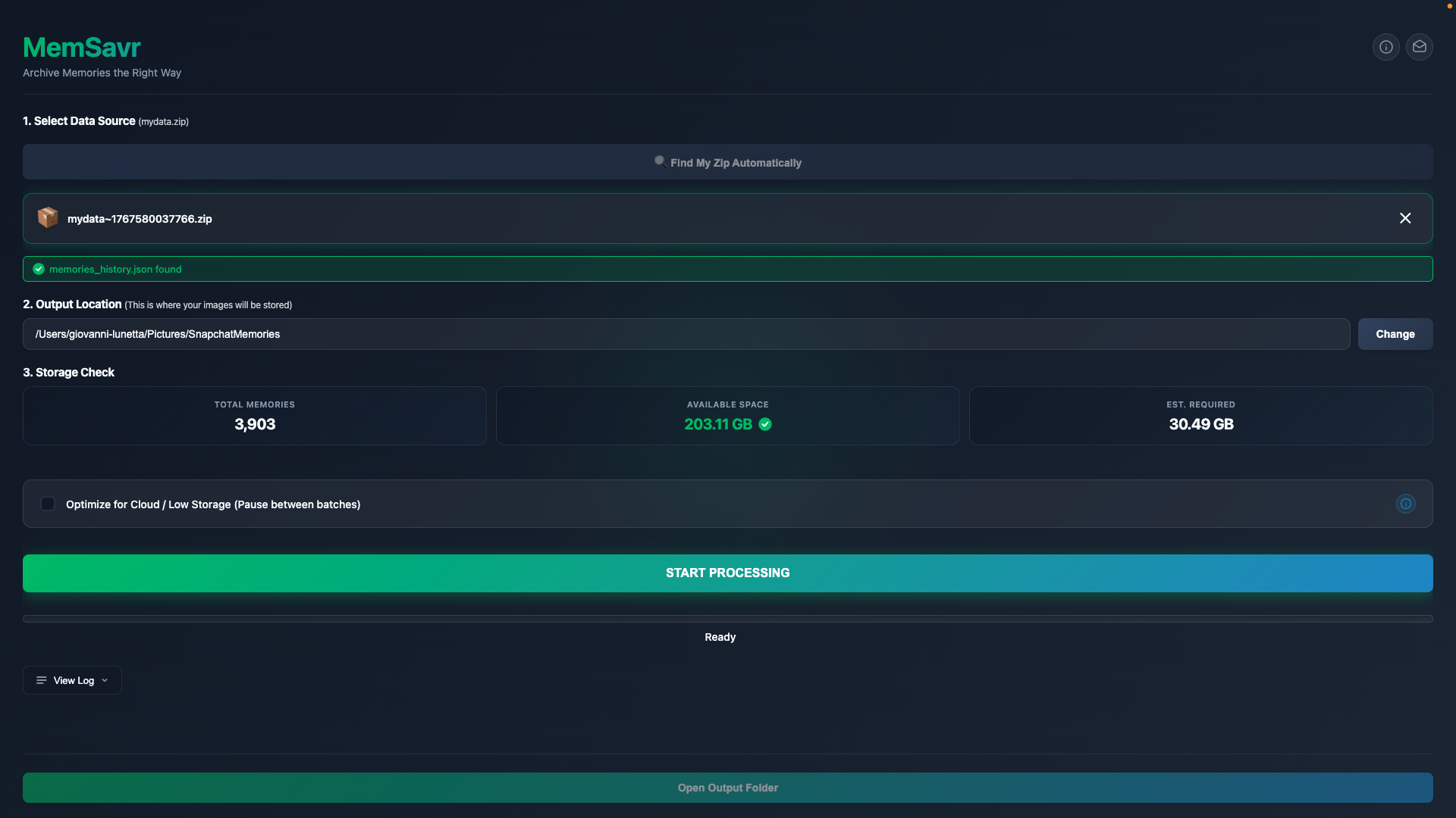DateBack App Interface - Ready to Process Your Memories